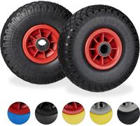 8 ruedas para carretilla en un juego, neumáticos de goma maciza de 3.00-4" resistentes a pinchazos, eje de 25 mm, capacidad de hasta 80 kg, dimensiones 260x85 mm, color y rojo
