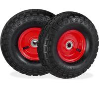8 ruedas para carretillas, 4.1/3.5-4, con neumáticos, repuestos, para eje de 16 mm, capacidad máxima de 136 kg, aro de acero, 260x85 mm, color y rojo