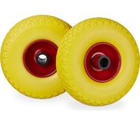 8 ruedas para carretillas en un juego, resistentes a pinchazos, neumáticos de poliuretano macizo 3.00-4, llanta de acero, eje de 25 mm, capacidad de 100 kg, dimensiones 260x85 mm, color amarillo y roj