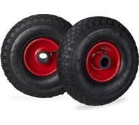 8 ruedas para carretillas en un juego, tamaño 3.00-4, rueda completa con cámara de aire y llanta de acero, diámetro del eje de 25 mm, rueda de repuesto, color y rojo