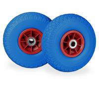 8 ruedas para carretillas, neumáticos de goma maciza antidesgaste, 3.00-4 pulgadas, eje de 20 mm, capacidad de hasta 80 kg, rueda de repuesto de 260 x 85 mm, color azul y rojo