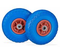 8 ruedas para carretillas, neumáticos de goma maciza antidesgaste, 4.1/3.5-4", eje de 16 mm, capacidad de hasta 150 kg, altura x profundidad: 26 x 8,5 cm, color azul/rojo