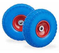 8 ruedas para carretillas, neumáticos de goma maciza antidesgaste, 4.1/3.5-4, eje de 16 mm, capacidad de hasta 150 kg, altura x profundidad: 26 x 8,5 cm, color azul/rojo