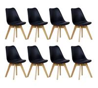 8 Sillas De Comedor Woltu, Patas De Madera, Asiento De Piel Sintética, Estilo Nórdico, Color Negro.