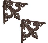8 soportes de pared antiguos para estanterías, fabricados en hierro fundido, con ornamentos de lirios, estilo vintage, ideales para estantes, repisas y consolas, color marrón