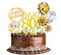 80 decoraciones para tartas de cumpleaños, 20 unidades, 80 cumpleaños, decoración para tartas con velas de 80 cumpleaños, decoración para tartas para hombre y mujer (dorado y plateado)