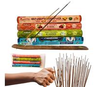 80 Varillas de Incienso Natural Orgánico para Meditación, Yoga - Pack Temático: Espacios Zen - Nag Champa & Rosa Roja, Jazmín, Energising, Protection con Bolsa Antihumedad - Ideal Aromaterapia