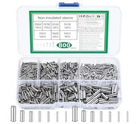 800 Piezas Terminales de Cables Electricos No Aislados, Conector de Crimpado Punteras, Conector Terminales Kit, Terminales Eléctricos de Cobre Estañado, para DIY Proyectos Eléctricos, 10-22 AWG
