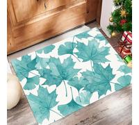 80X120Cm Felpudo Entrada Interior Antideslizante Sencillas Hojas De Arce En Acuarela, Plantas Frescas Alfombra De Microfibra Suave Lavable Con Base De Tpr Para Cocina Puerta Mascotas, Cian Claro