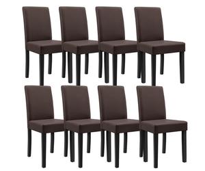 8x sillas tapizadas de piel sintética con patas de madera 90x42x48 cm en marrón mate [en.casa]