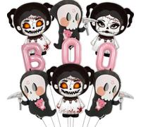9 globos de Halloween, bonitas letras rosadas, globos fantasmas femeninos para decoraciones de fiesta de Halloween, suministros de decoración de fiesta de boda
