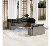 9 piezas de muebles de jardín modulares de polirratán en color gris con cojines, cómodo descanso para terraza y patio, fundas lavables