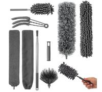 9 Piezas Plumero Telescopico Extensible,Plumero Telescópico Microfibra,Lavable,Extensible a 2,5m,Limpiador de Polvo RetráCtil,Fácil Limpieza del Techo, Polvo y telarañas