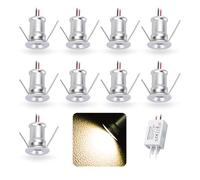 9 uds Mini Foco LED 12V 1W, IP65 Impermeable Small Spot Lights Empotrable, 15mm Downlight Spotlight Exterior Escaleras Pasillos Para Vitrinas Cuadros Pequeños Ducha Nicho Techo(Plata Cálido 120°)