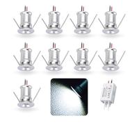 9 uds Mini Foco LED 12V 1W, IP65 Impermeable Small Spot Lights Empotrable, 15mm Downlight Spotlight Exterior Escaleras Pasillos Para Vitrinas Cuadros Pequeños Ducha Nicho Techo(Plata Frío 120°)
