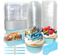 90 mini moldes para hornear pasteles con tapas, cucharas y calcomanías, mini moldes para pan, moldes de aluminio reutilizables, moldes para hornear de aluminio, cajas pequeñas para pan, recipientes