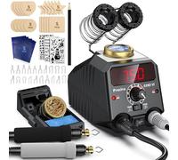 939D VI: Kit de pirograbado doble con quemador para madera, con pantalla digital, 20 puntas de alambre, quemador de madera desmontable y 20 piezas de madera para practicar