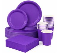 96 Piezas Vajilla Desechable Color Morado Sólido Platos De Papel Vasos Servilletas Suministros De Fiesta Para Cumpleaños Bodas Despedida De Soltera Decoración Elegante Y Duradera Fácil Limpieza Set 50