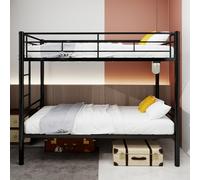 A ALFRESCOOL Litera, cama de matrimonio, cama doble sobre litera de metal, estructura metálica con escaleras y barandillas, convertible 2 camas, no requiere caja de muelles, 195 x 103 x 156 cm (negro)