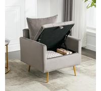 A ALFRESCOOL Sillón, sillón con función de sueño, silla de lectura con espacio de almacenamiento, sillón lounge individual, cojín decorativo y patas metálicas doradas, para salón, oficina o dormitorio