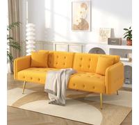 A ALFRESCOOL Sofá cama de 2 plazas, sofá cama pequeño, funda de terciopelo, respaldo ajustable + reposabrazos multidígitos, sofá cama plegable para salón (amarillo)