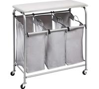A. Clasificador de ropa básica con 3 compartimentos y tabla de planchar para mesa, rectangular, de color gris
