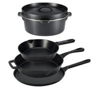 A. Elementos básicos: Juego de 5 piezas de utensilios de cocina de hierro fundido, ya pre-quemado, modelo 14.