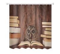 A.Monamour Tablas De Madera De La Vendimia Mural De La Pared Gafas Lechuza Libros De Lectura Divertida Cortina De Ducha para Los Niños del Cuarto De Niños Decoraciones del Cuarto De Baño 150x180 cm