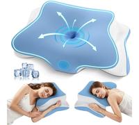 A-Pce Almohada Cervicales y Cuello Viscoelastica, 2 en 1 Almohada Cervical Ergonómico Espuma de Memoria Almohadas Ortopedica para Soporte de Cabeza/Cuello/Hombro, 66x39x10/13cm, Azul