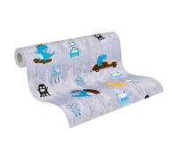 A.S. Création 381211 Little Love - Papel pintado para habitación infantil, diseño de dinosaurios y monstruos, sin PVC, color azul, amarillo, marrón y negro