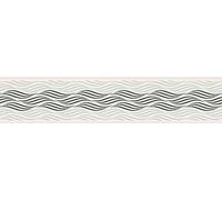 A.S. Création Moderno cenefa con diseño de ondas, color negro, blanco, plata, metálico, autoadhesivo, 384126, 5,00 m x 0,13 m, fabricado en Alemania