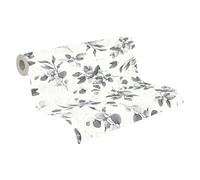 A.S. Création Papel pintado de fieltro floral en blanco, negro y gris - Moderno papel pintado floral 397686 - 10,05 m x 0,53 m - Papel pintado de alta calidad con flores - Fabricado en Alemania
