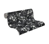 A.S. Création Papel pintado de fieltro floral en negro, gris y plateado, moderno papel pintado floral 397685-10,05 m x 0,53 m - Papel pintado de alta calidad con flores - Fabricado en Alemania