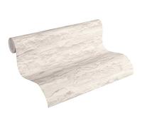 A.S. Création Papel Pintado Efecto Piedra Elements Papel pintado tejido no tejido 10.05 m x 0.53 m Crema Blanco Fabricado en Alemania 959083 95908-3