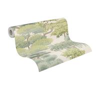 A.S. Création papel pintado no tejido con motivo de árboles en verde, crema, beige, gris, metálico - papel pintado de bosque 10,05 m x 0,53 m - 791613