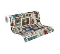 A.S. Création papel pintado no tejido con motivo de galería en beige, marrón, azul, verde, rojo - papel pintado de diseño moderno 10,05 m x 0,53 m - 791874