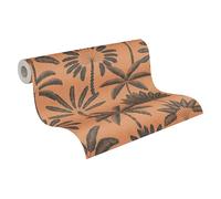 A.S. Création papel pintado no tejido con motivo de hojas de palmera en naranja, negro, metálico - papel pintado jungla exótica 10,05 m x 0,53 m - 791633