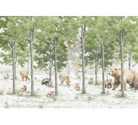 A.S. Création Papel pintado Wildlife 3.75 m x 2.50 m - WALLLOVE Papel pintado bosque dormitorio infantil verde, marrón, beige cola incluida - DD129593