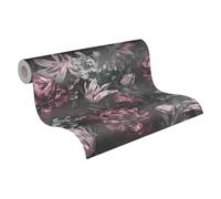 A.S. Création PintWalls 385093 - Papel pintado fieltro - 10,05m x 0,53m - diseño floral color rosa gris y negro