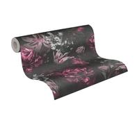A.S. Création PintWalls 385094 - Papel pintado fieltro - 10,05m x 0,53m - diseño floral color lila y negro