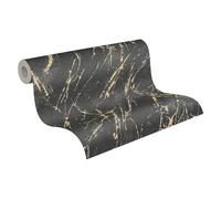 A.S. Création WTD 393362 - Papel pintado (10,05 x 0,53 m), diseño de mármol, color negro y dorado metálico