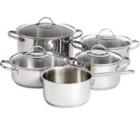 A. Set básico de 9 piezas de utensilios de cocina, acero inoxidable, apto para inducción, con tapas