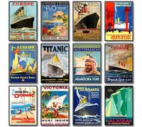 A través del Atlántico Vintage viaje lienzo cartel barcos publicidad impresión pared arte imágenes barco Oficina decoración del hogar F0053-1