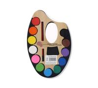 A2Z Juego de pintura de paleta de artista para niños y principiantes, 12 pinturas de acuarela de colores con pincel, diseño de paleta de madera, kit de pintura artística portátil para manualidades