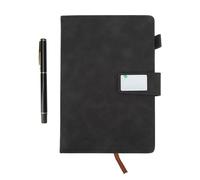 A5 Notebook PU Leather Cover Elegant Ruled Paper Journal with Ribbon Bookmark Smooth Writing Thick Paper Ink Proof Includes Gift Box and Pen for Office Travel School Work (Cuaderno negro con caja)