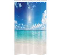 ABAKUHAUS Paisaje Cortina para baño, El Cielo y el mar Tropical, Tela con Estampa Digital Apta Lavadora Incluye Ganchos, 120 x 180 cm, Crema Turquesa Blanco