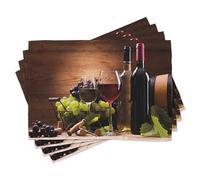 ABAKUHAUS Vino Salvamantel Set de 4 Unidades, Francés Cata Gourmet, Material Lavable Estampado Decoración de Mesa Cocina, Brown Rubí Verde pálido