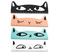 Abaodam Juego de 4 Reglas de Madera Forma de Gato para Útiles Escolares, Herramienta de Dibujo Portátil Compacta y Multifuncional Adecuado para Oficina y Escuela