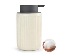 ABBI NIMO Dispensador de Espuma de cerámica para Manos Color Beige, Botella dispensadora de Espuma Ondulada moteada, dispensador de Espuma de jabón de 12 onzas con Bomba Gris, dispensador de jabón