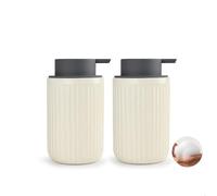 ABBI NIMO Dispensador de Espuma de jabón de Manos de cerámica, Color Beige, Paquete de 2, Botella dispensadora de Espuma Ondulada moteada, dispensador de Espuma de jabón de 12 onzas con Bomba Gris